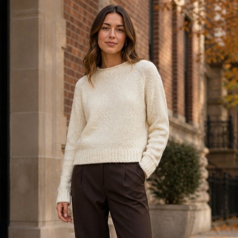 J. Crew Womens Rollneck Boucle Sweater XS Ivory Alpaca Wool Blend Textured Teddy